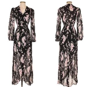 Reformation Black Lavender Floral Wrap Maxi Dress